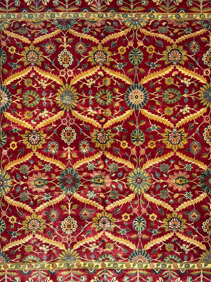 Burgundy &amp; Gold Agra Style Square Floral Rug – 11’6” x 12’6”