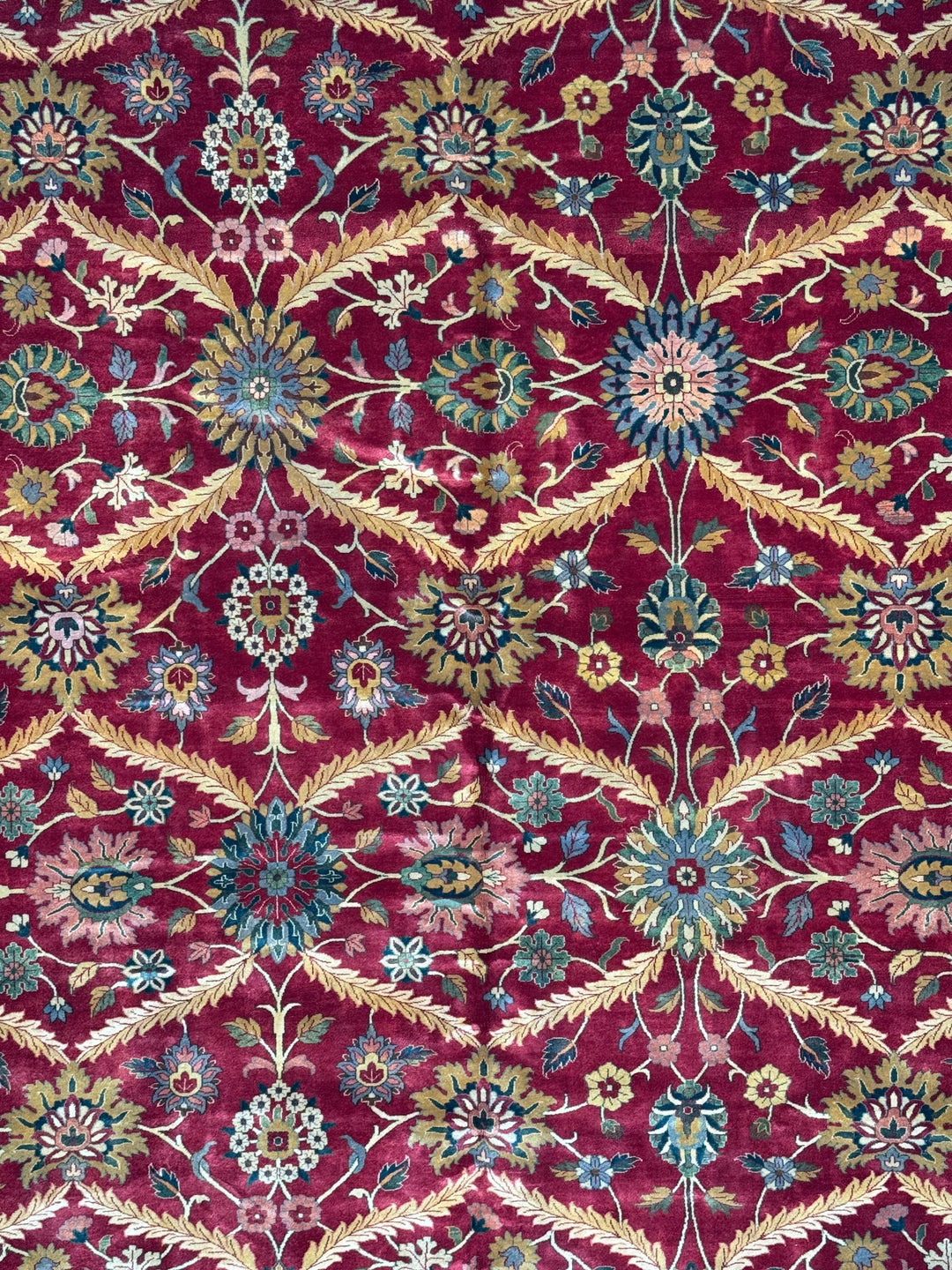 Burgundy &amp; Gold Agra Style Square Floral Rug – 11’6” x 12’6”