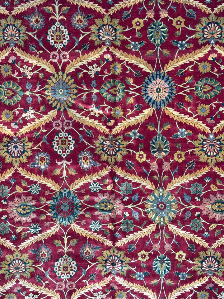 Burgundy &amp; Gold Agra Style Square Floral Rug – 11’6” x 12’6”