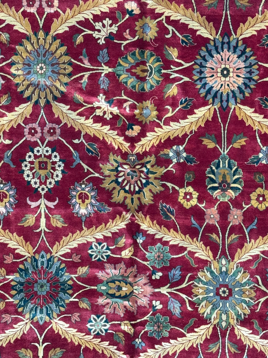 Burgundy &amp; Gold Agra Style Square Floral Rug – 11’6” x 12’6”