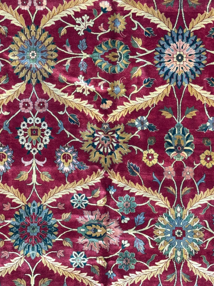 Burgundy &amp; Gold Agra Style Square Floral Rug – 11’6” x 12’6”