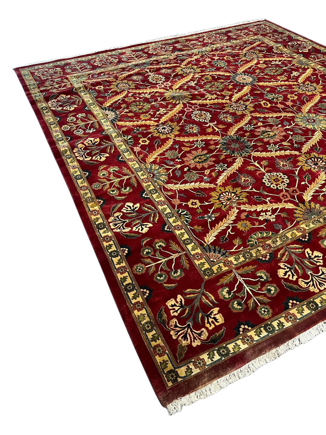 Burgundy &amp; Gold Agra Style Square Floral Rug – 11’6” x 12’6”