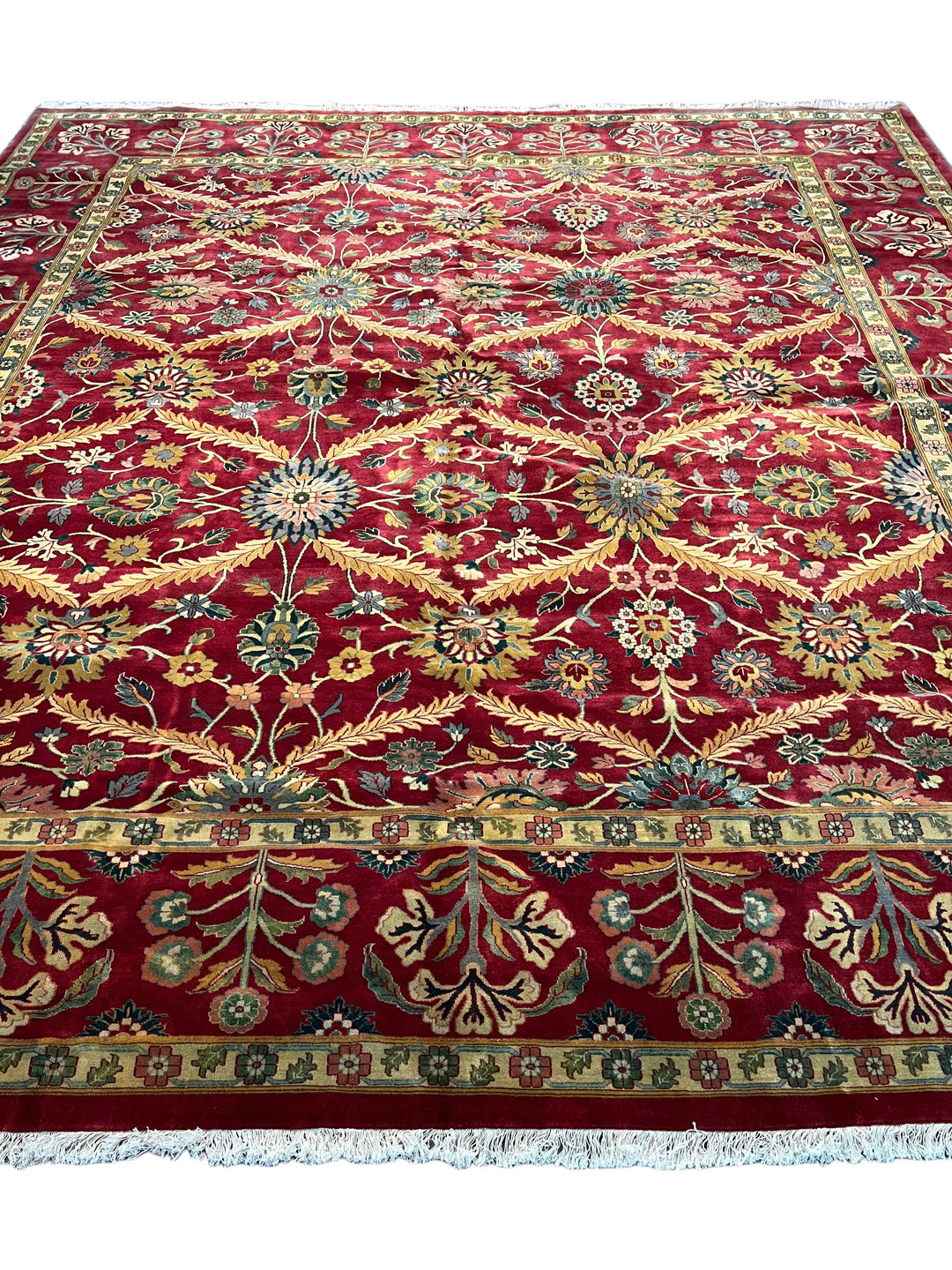 Burgundy &amp; Gold Agra Style Square Floral Rug – 11’6” x 12’6”
