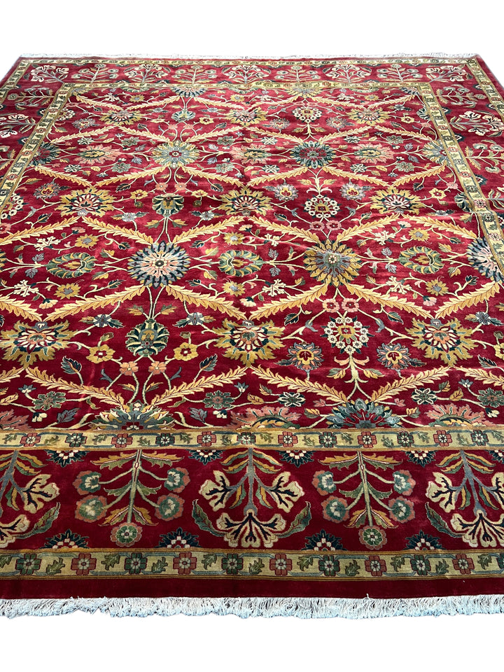 Burgundy &amp; Gold Agra Style Square Floral Rug – 11’6” x 12’6”