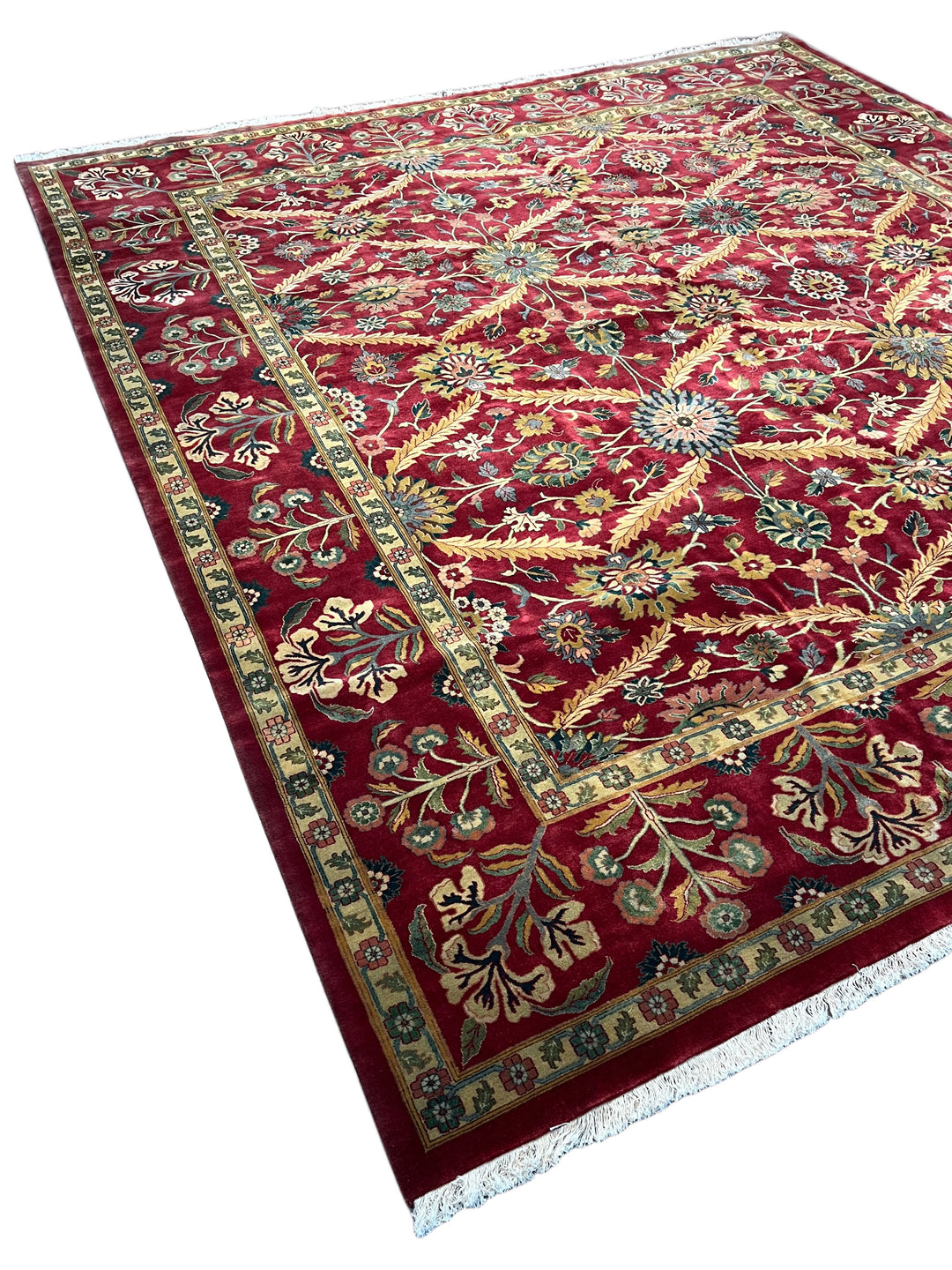 Burgundy &amp; Gold Agra Style Square Floral Rug – 11’6” x 12’6”