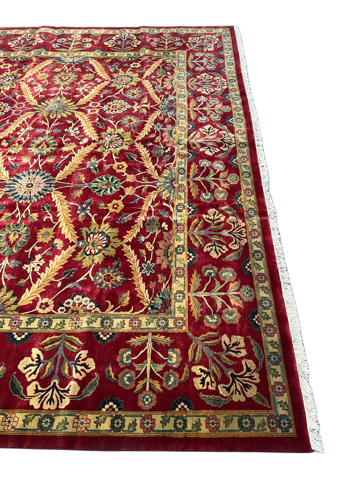 Burgundy &amp; Gold Agra Style Square Floral Rug – 11’6” x 12’6”