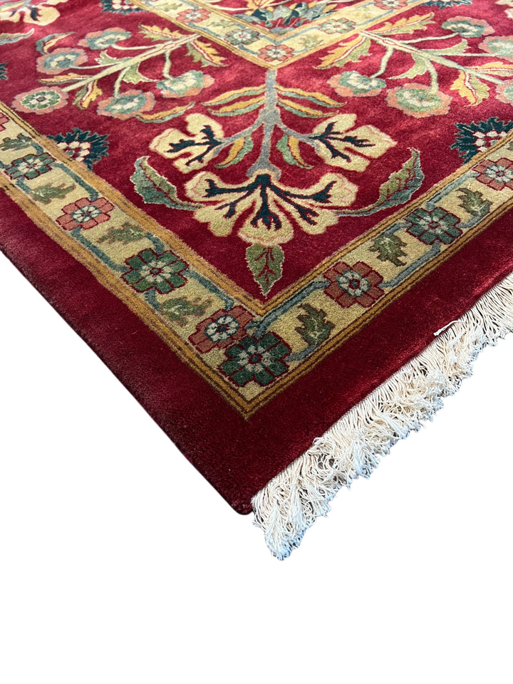 Burgundy &amp; Gold Agra Style Square Floral Rug – 11’6” x 12’6”