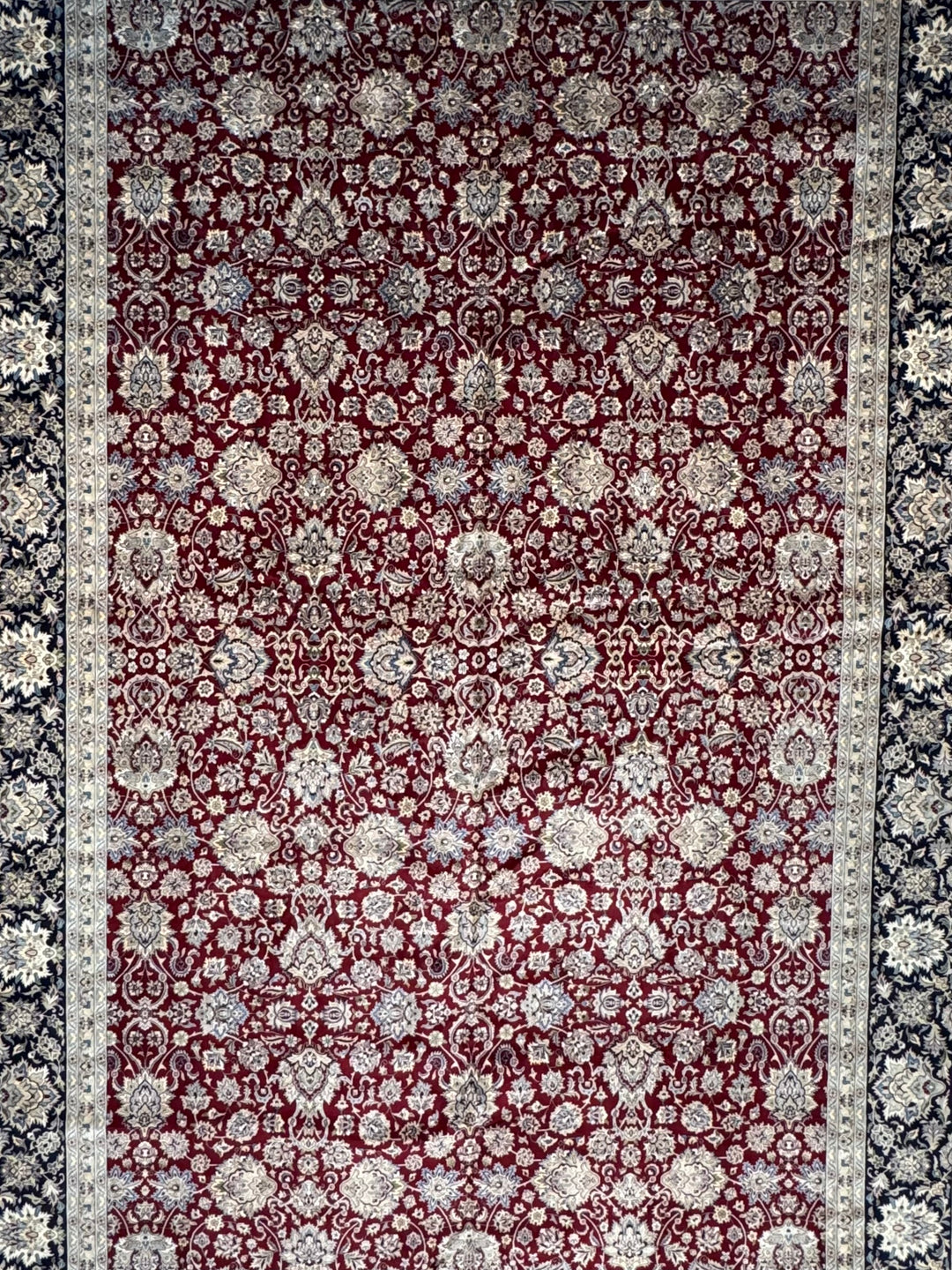 Burgundy &amp; Navy All-Over Floral Wool Rug – 12’0” x 18’2”