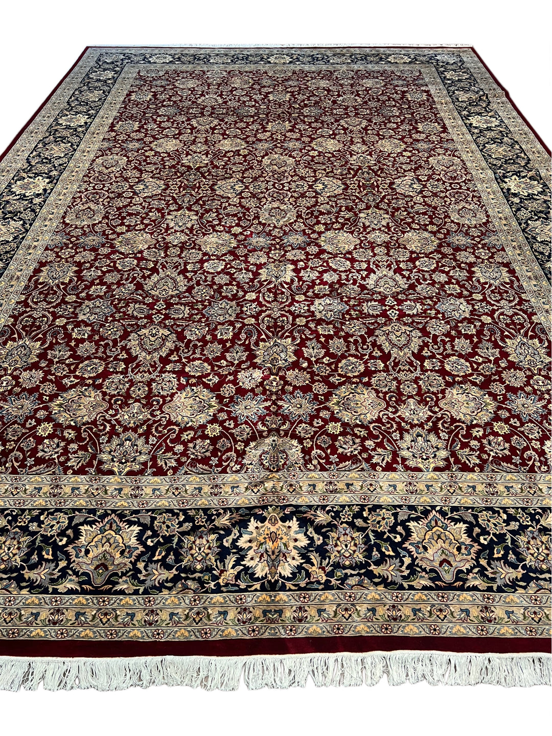 Burgundy &amp; Navy All-Over Floral Wool Rug – 12’0” x 18’2”