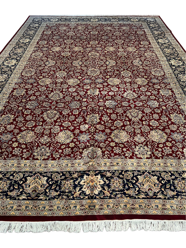 Burgundy &amp; Navy All-Over Floral Wool Rug – 12’0” x 18’2”