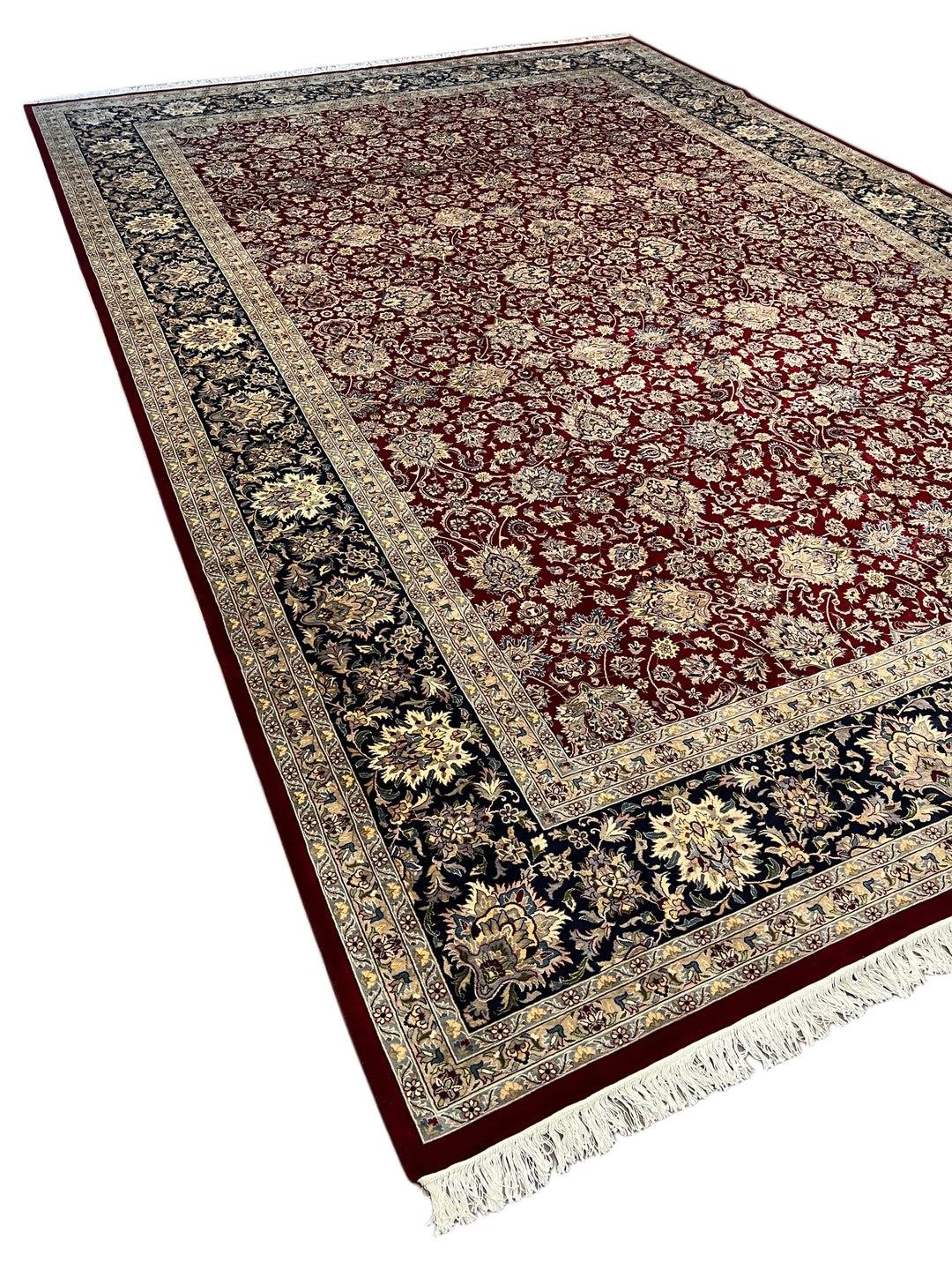 Burgundy &amp; Navy All-Over Floral Wool Rug – 12’0” x 18’2”