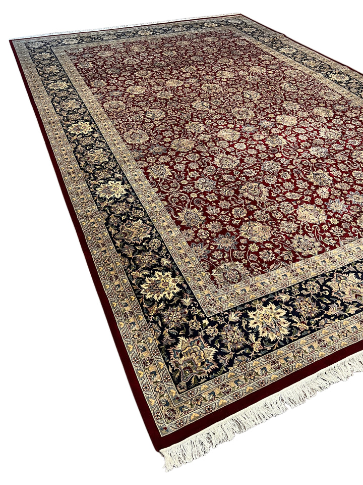 Burgundy &amp; Navy All-Over Floral Wool Rug – 12’0” x 18’2”