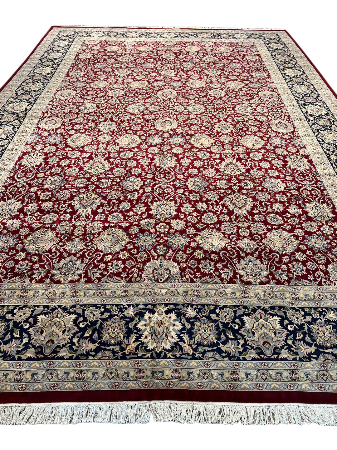 Burgundy &amp; Navy All-Over Floral Wool Rug – 12’0” x 18’2”