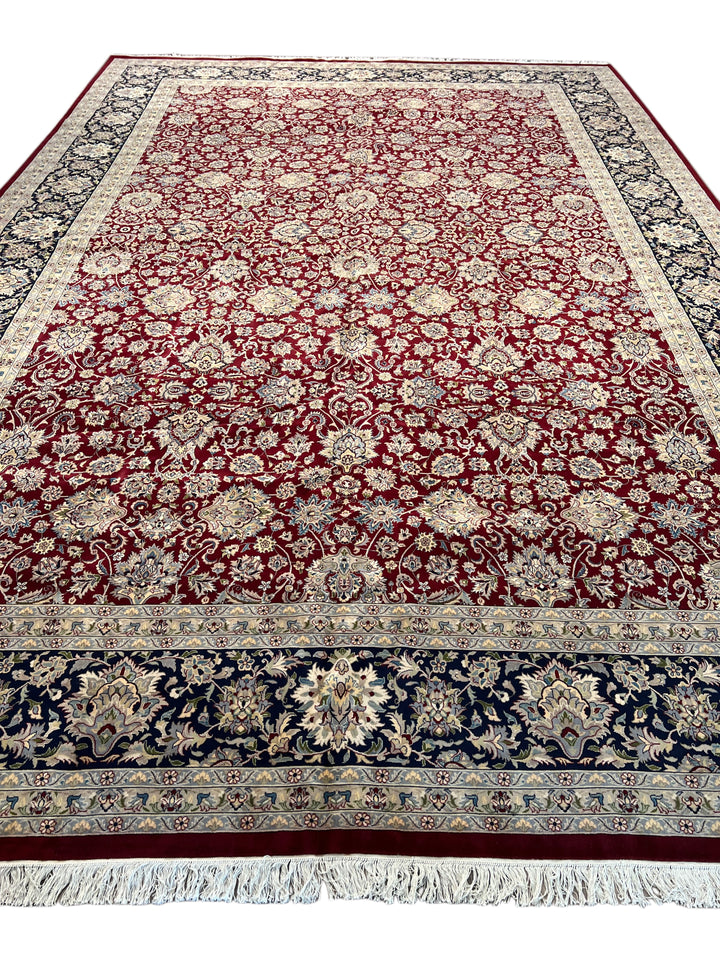 Burgundy &amp; Navy All-Over Floral Wool Rug – 12’0” x 18’2”