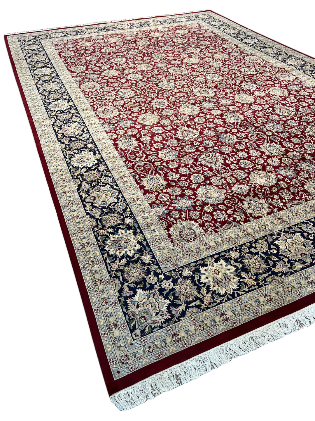 Burgundy &amp; Navy All-Over Floral Wool Rug – 12’0” x 18’2”