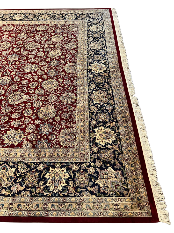 Burgundy &amp; Navy All-Over Floral Wool Rug – 12’0” x 18’2”