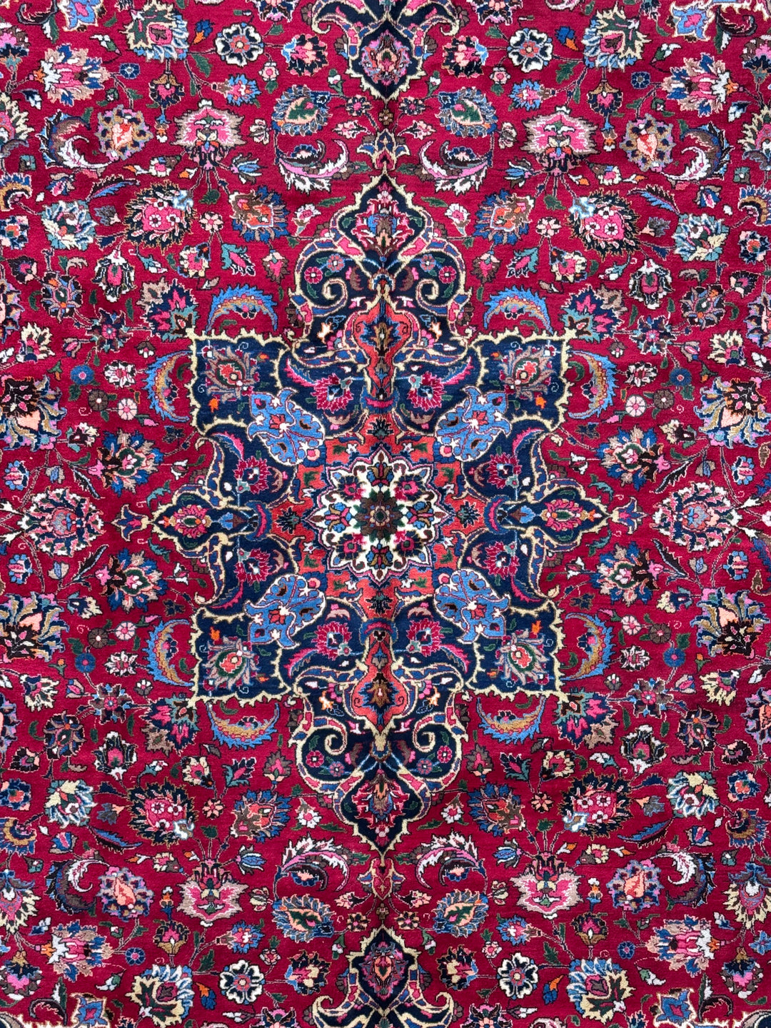 Ruby Red &amp; Navy Medallion Kashan Style Rug – 11’5” x 14’2”