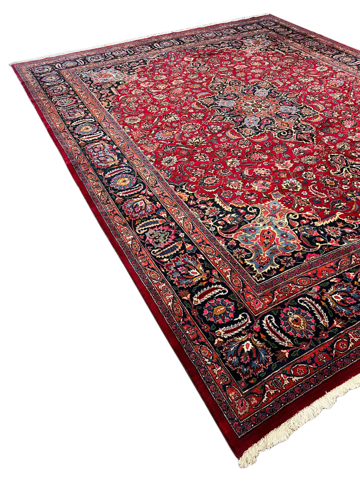 Ruby Red &amp; Navy Medallion Kashan Style Rug – 11’5” x 14’2”