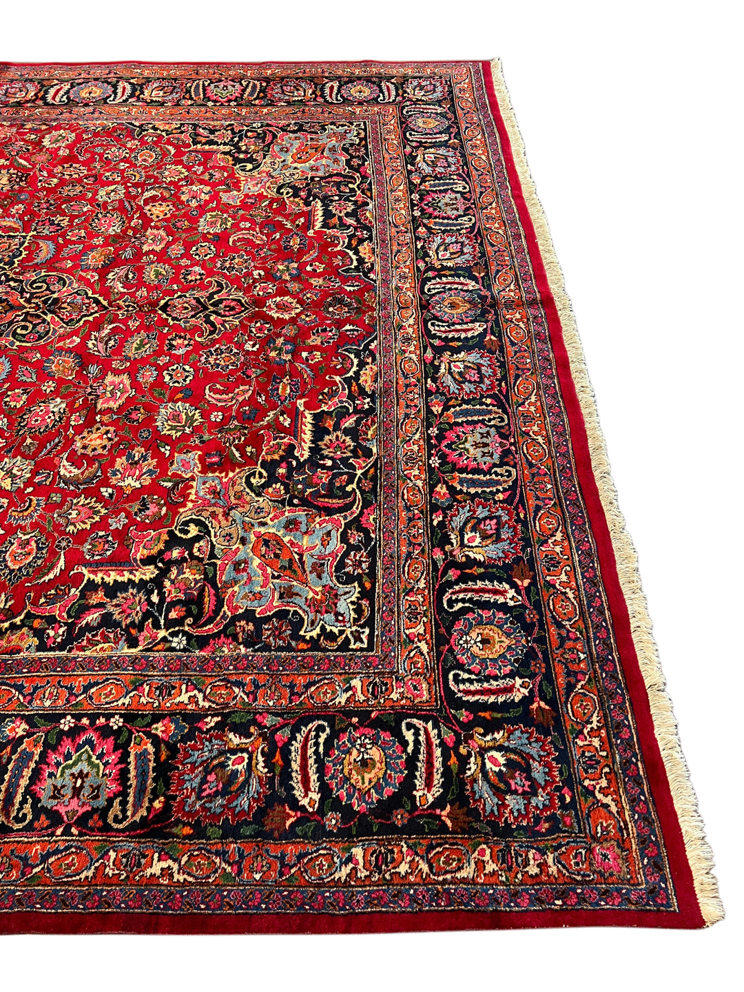 Ruby Red &amp; Navy Medallion Kashan Style Rug – 11’5” x 14’2”