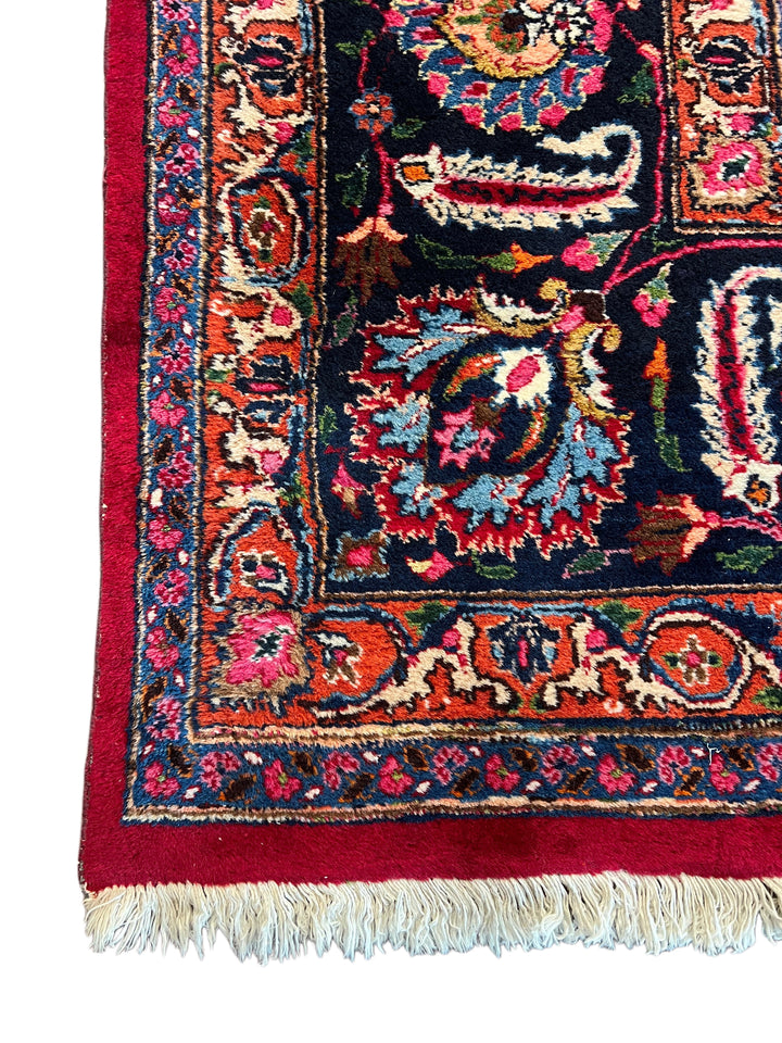 Ruby Red &amp; Navy Medallion Kashan Style Rug – 11’5” x 14’2”