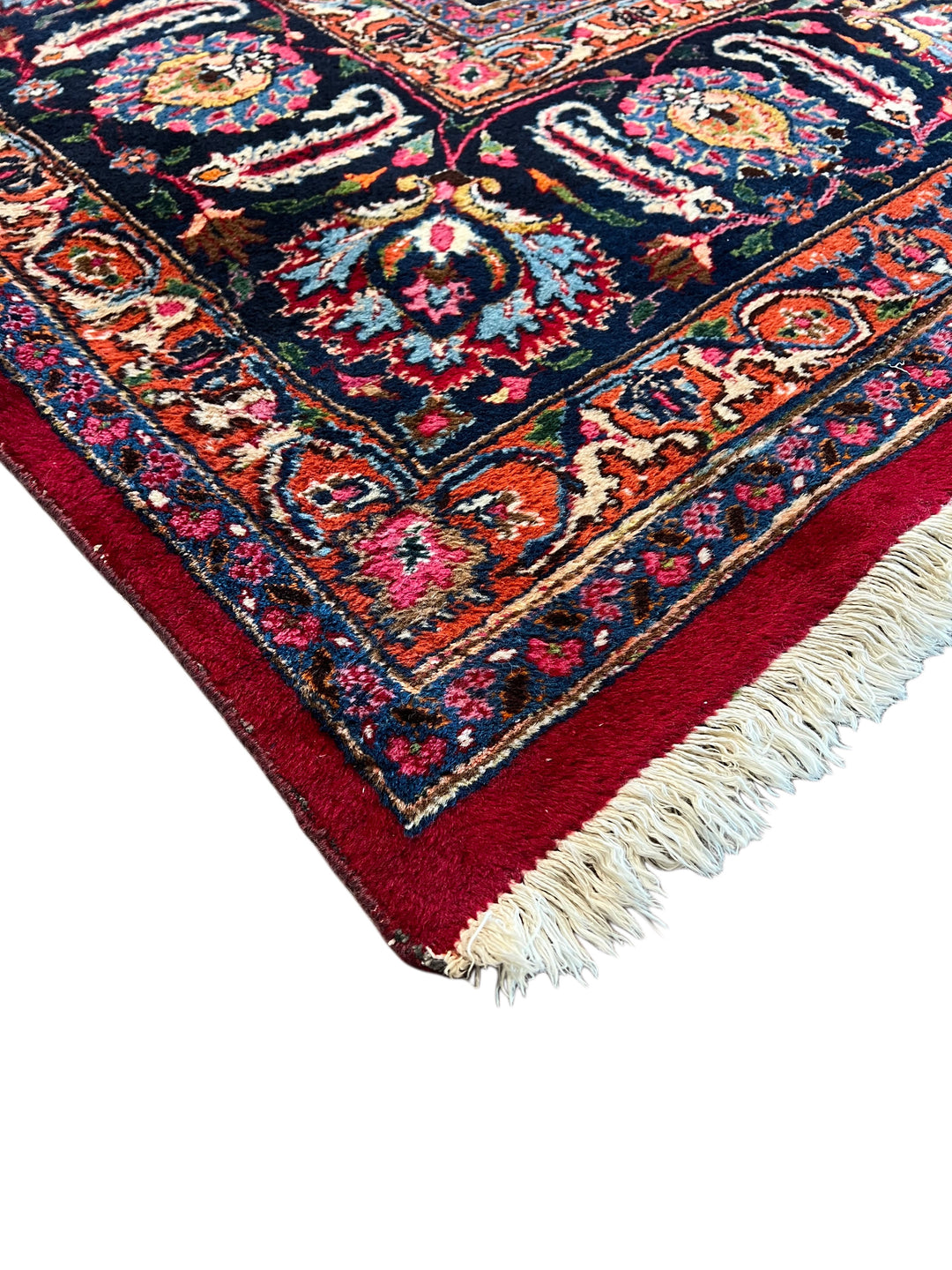 Ruby Red &amp; Navy Medallion Kashan Style Rug – 11’5” x 14’2”
