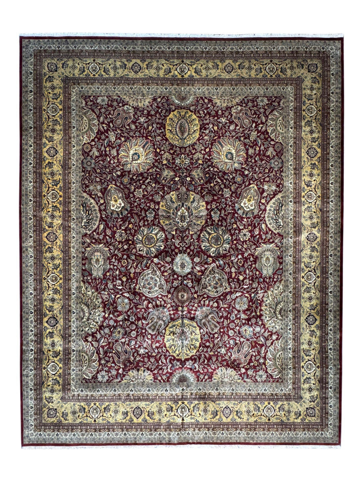 Burgundy &amp; Gold Floral Agra Style Rug – 11’11” x 15’1”