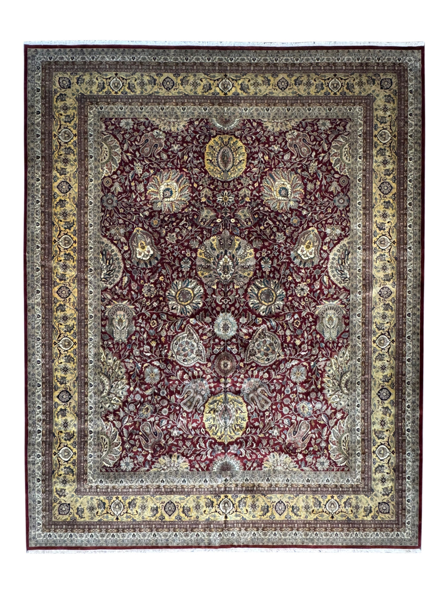 Burgundy & Gold Floral Agra Style Rug – 11’11” x 15’1”