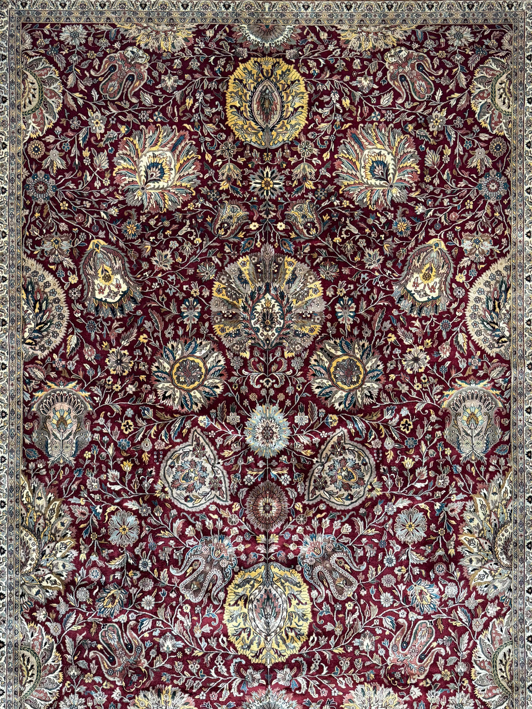 Burgundy &amp; Gold Floral Agra Style Rug – 11’11” x 15’1”