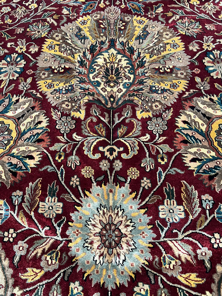 Burgundy &amp; Gold Floral Agra Style Rug – 11’11” x 15’1”