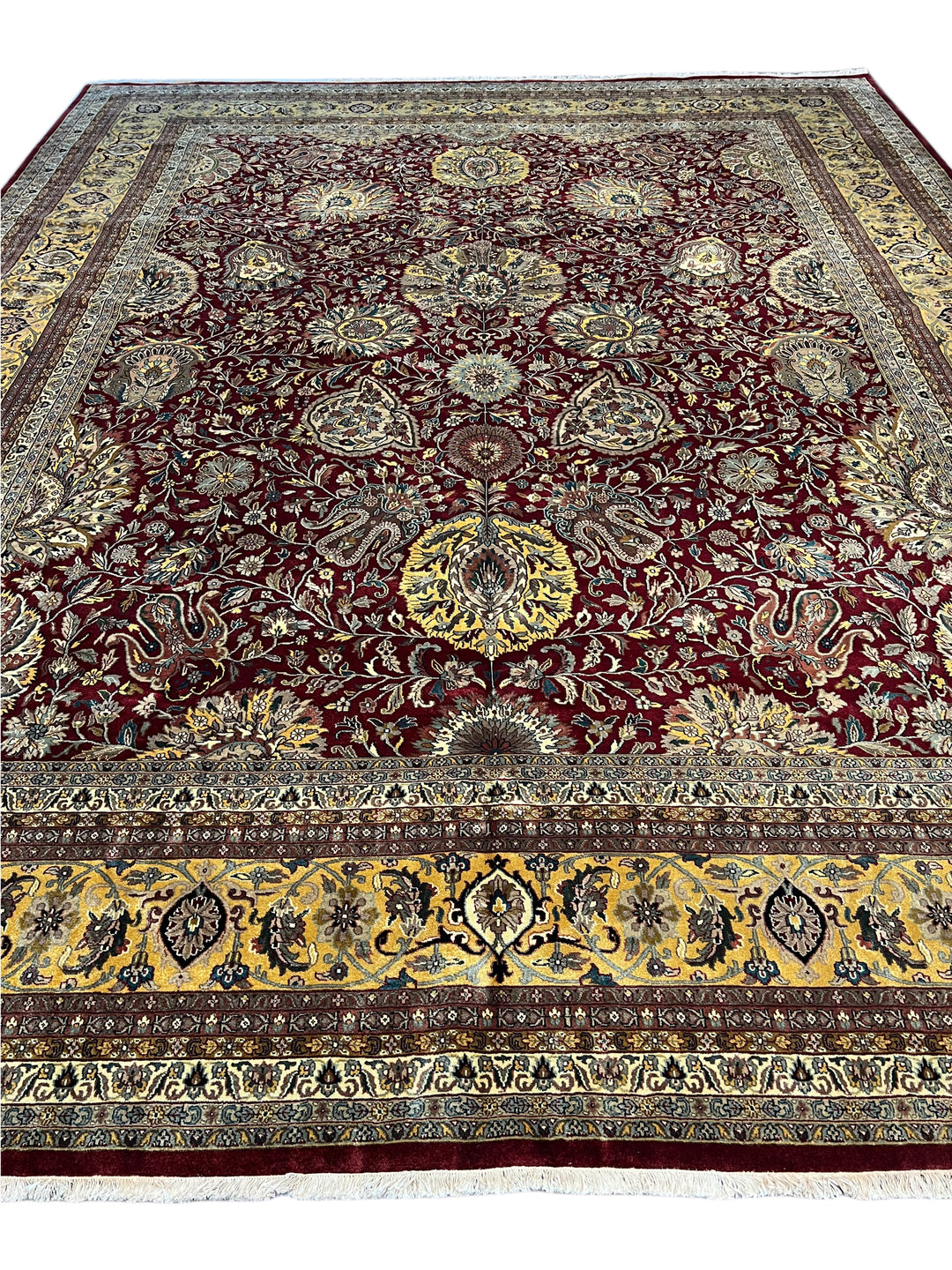 Burgundy &amp; Gold Floral Agra Style Rug – 11’11” x 15’1”