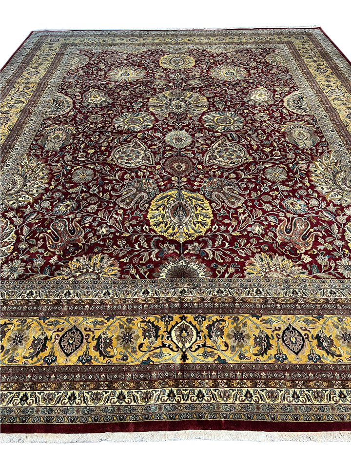 Burgundy &amp; Gold Floral Agra Style Rug – 11’11” x 15’1”