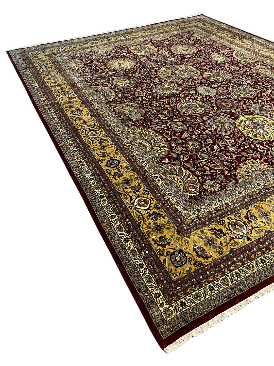 Burgundy &amp; Gold Floral Agra Style Rug – 11’11” x 15’1”