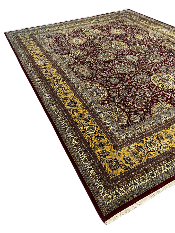 Burgundy &amp; Gold Floral Agra Style Rug – 11’11” x 15’1”
