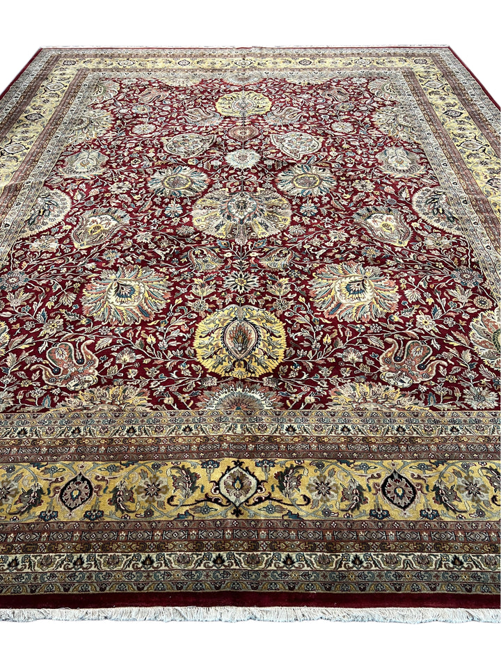 Burgundy &amp; Gold Floral Agra Style Rug – 11’11” x 15’1”