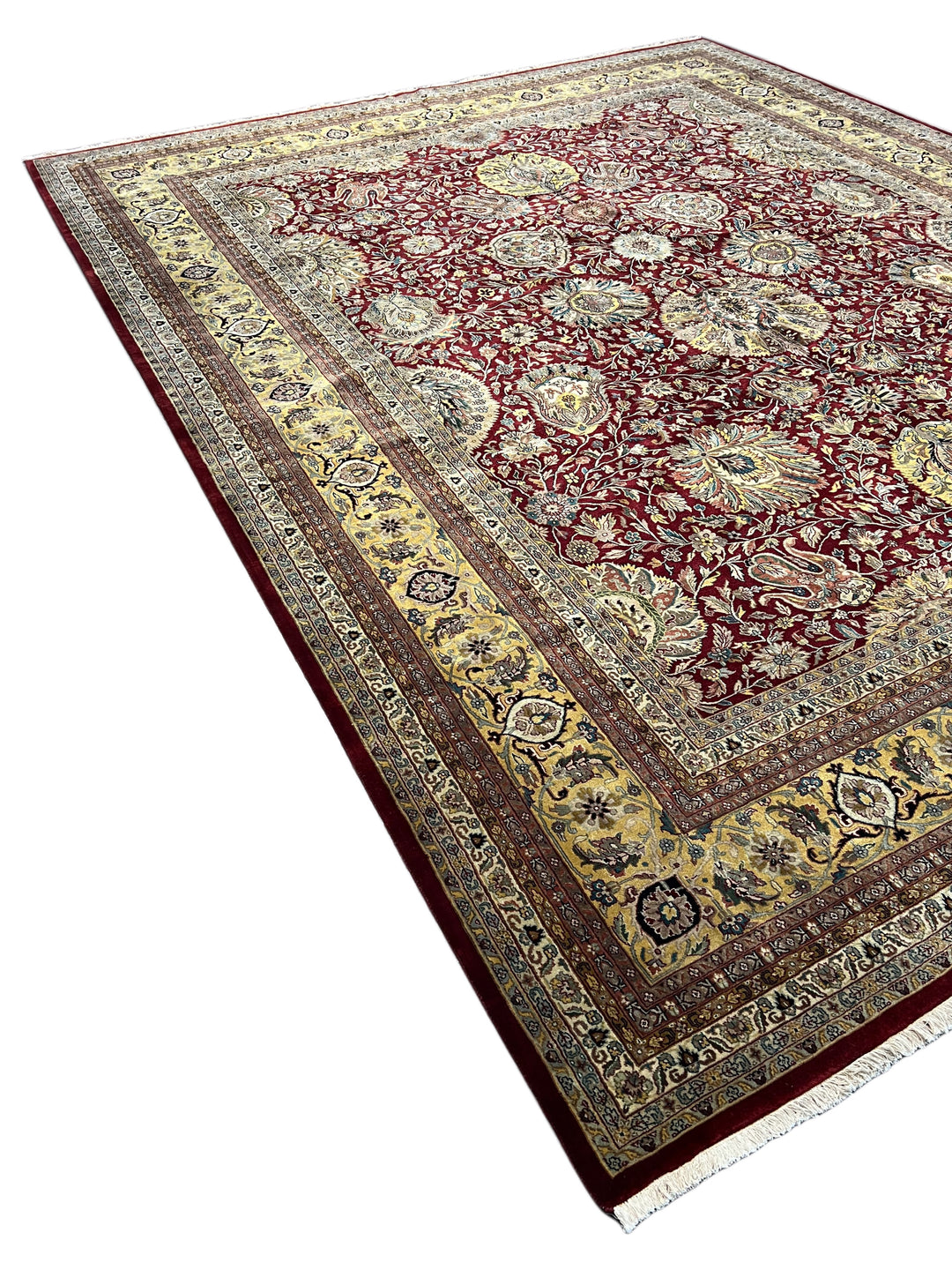 Burgundy &amp; Gold Floral Agra Style Rug – 11’11” x 15’1”