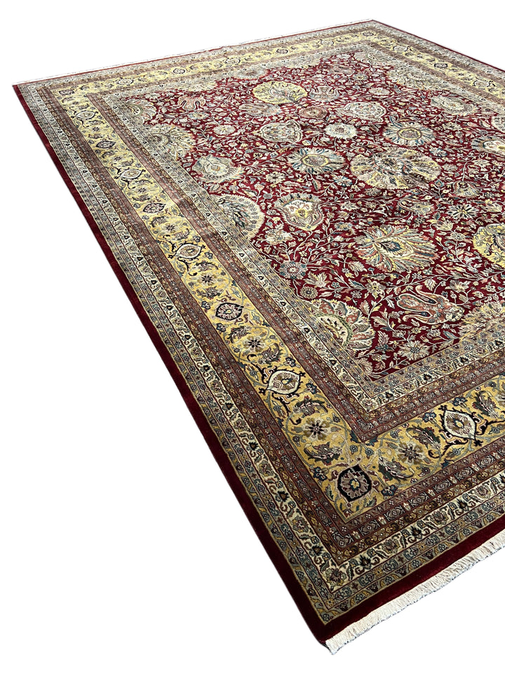 Burgundy &amp; Gold Floral Agra Style Rug – 11’11” x 15’1”