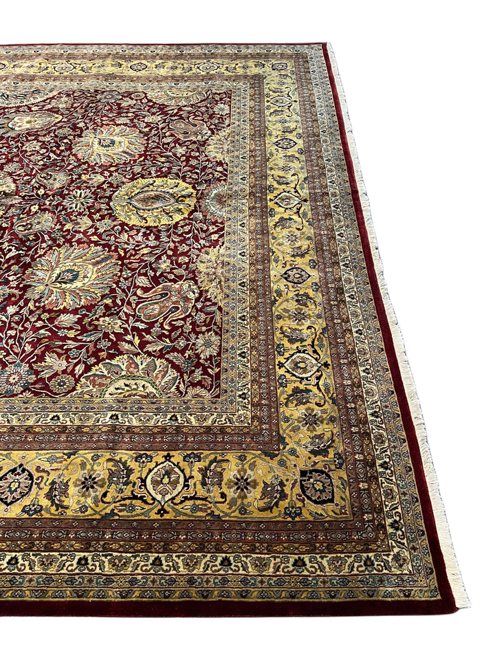 Burgundy &amp; Gold Floral Agra Style Rug – 11’11” x 15’1”