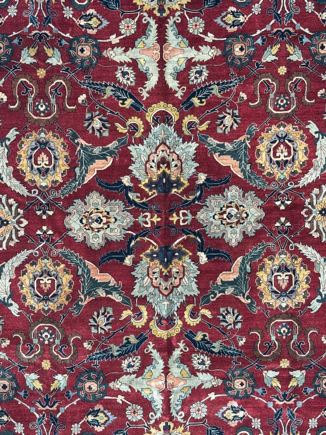 Red &amp; Navy Floral Indian Agra Style Rug – 12’1” x 15’10”