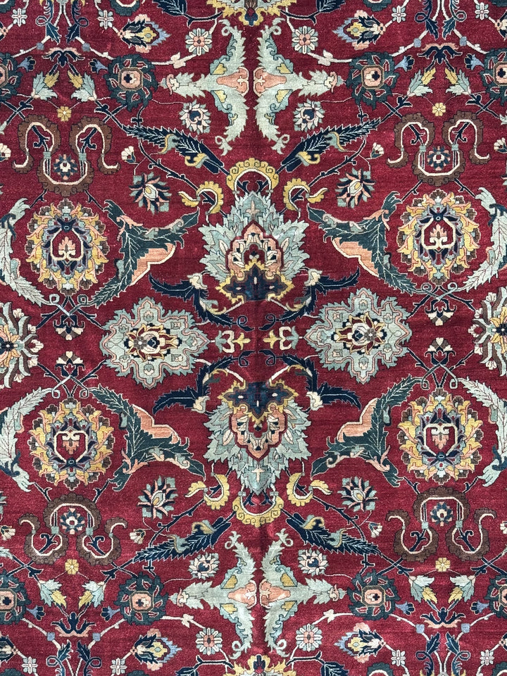 Red &amp; Navy Floral Indian Agra Style Rug – 12’1” x 15’10”