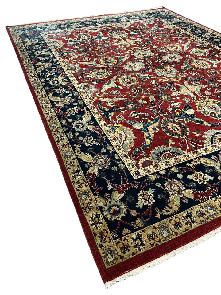 Red &amp; Navy Floral Indian Agra Style Rug – 12’1” x 15’10”