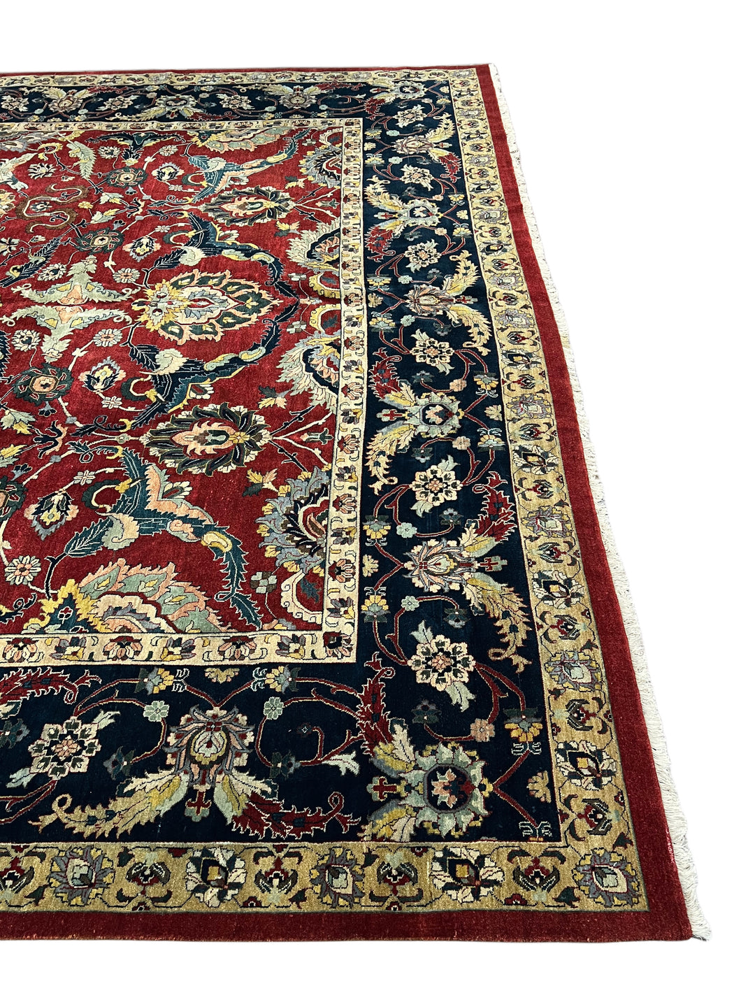 Red &amp; Navy Floral Indian Agra Style Rug – 12’1” x 15’10”