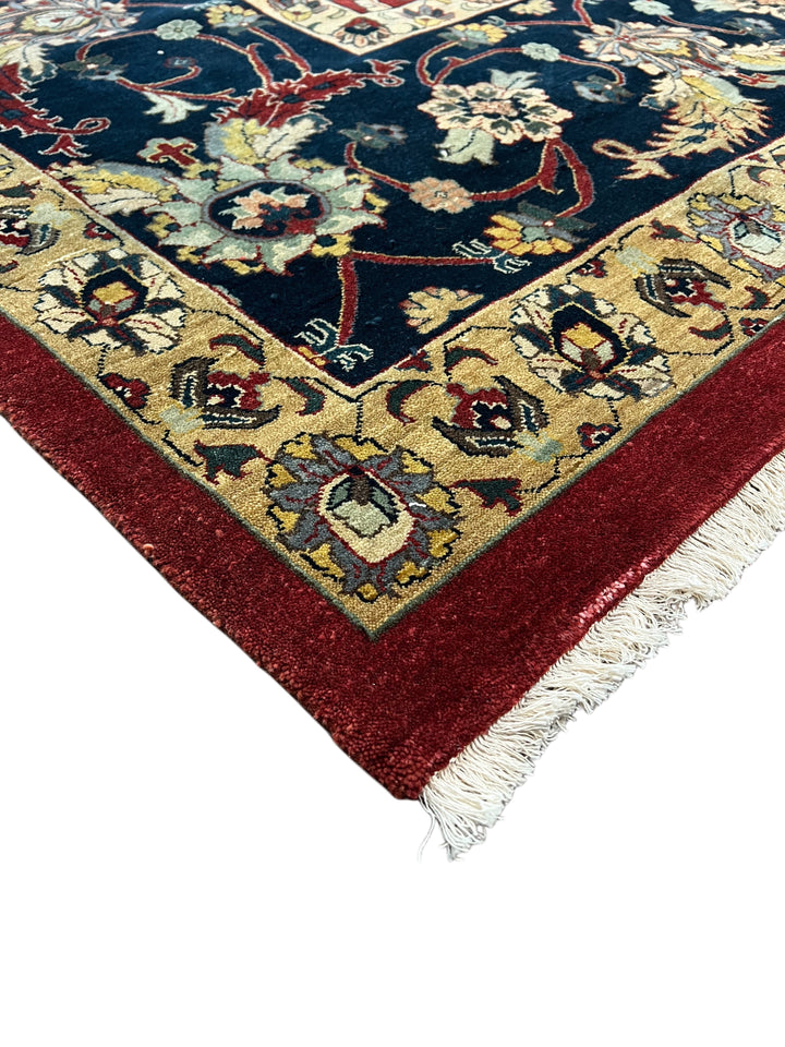Red &amp; Navy Floral Indian Agra Style Rug – 12’1” x 15’10”
