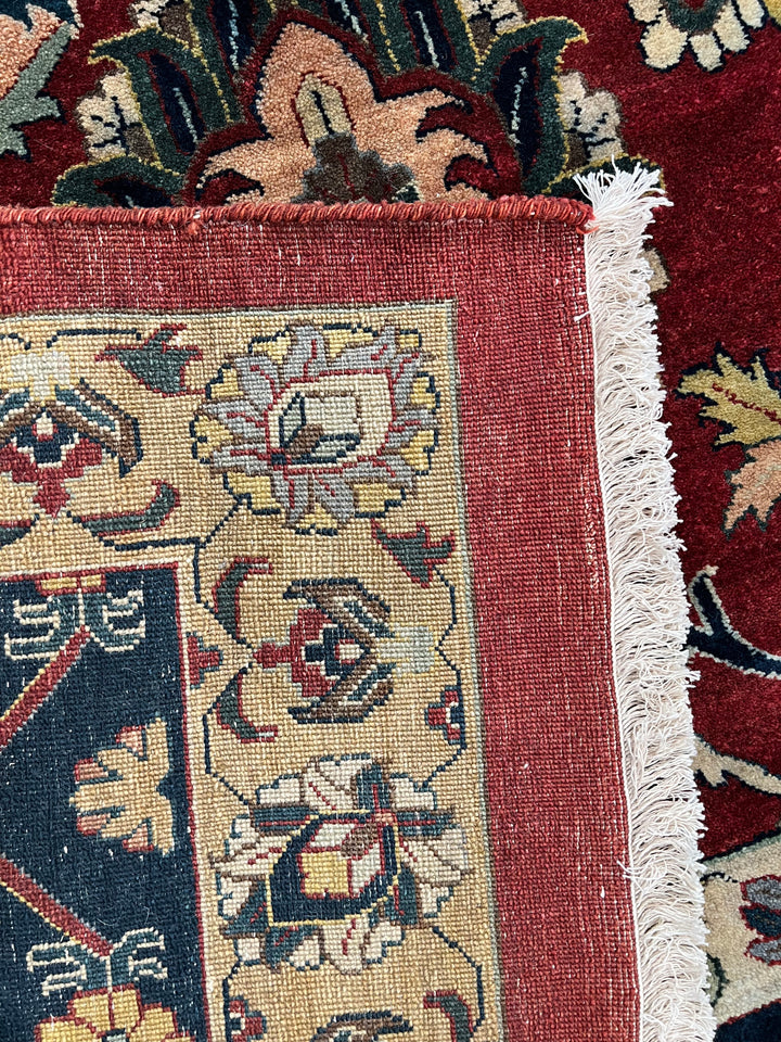 Red &amp; Navy Floral Indian Agra Style Rug – 12’1” x 15’10”