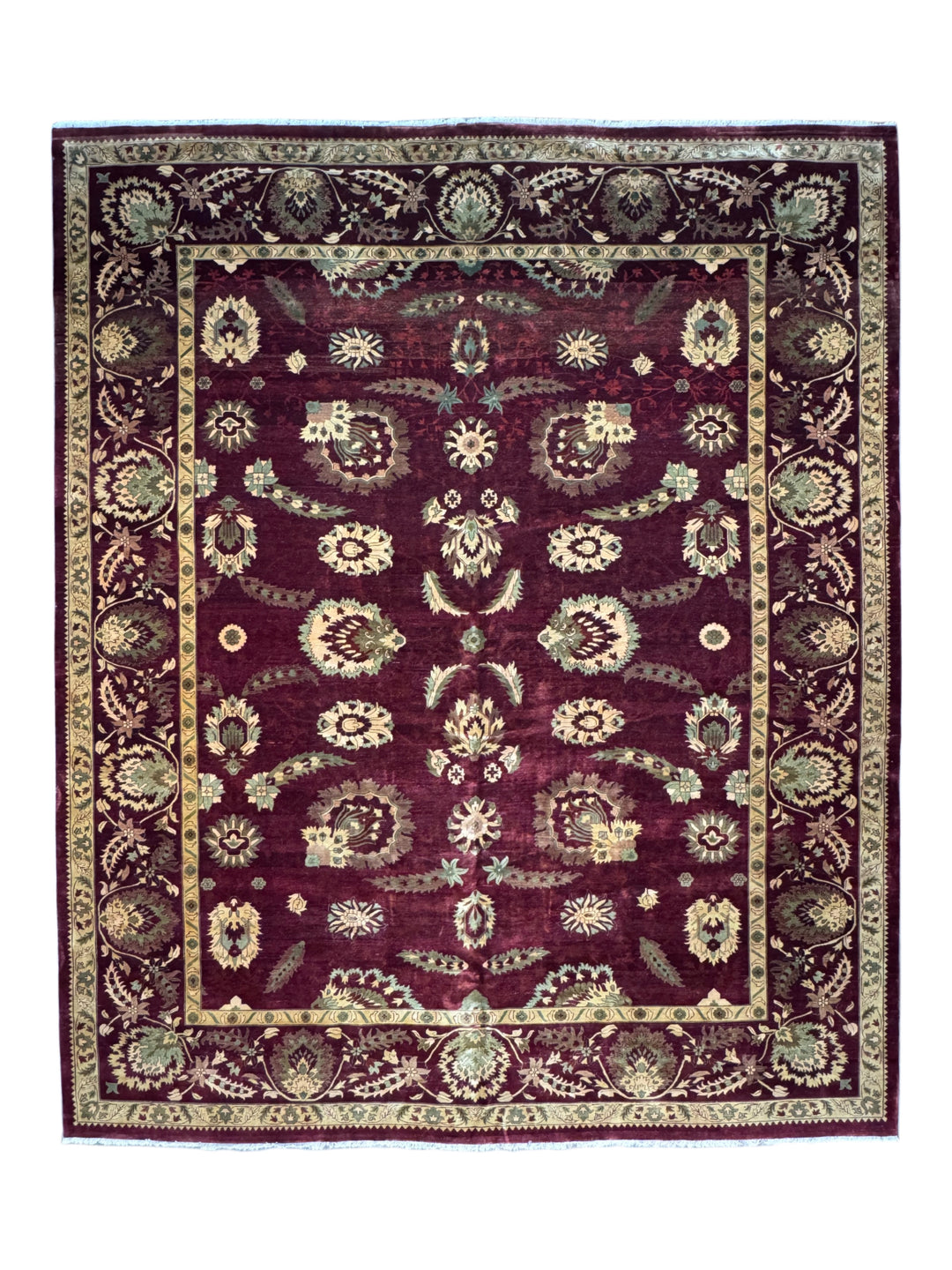 Burgundy &amp; Sage Floral Agra Style Rug – 12’3” x 14’10”