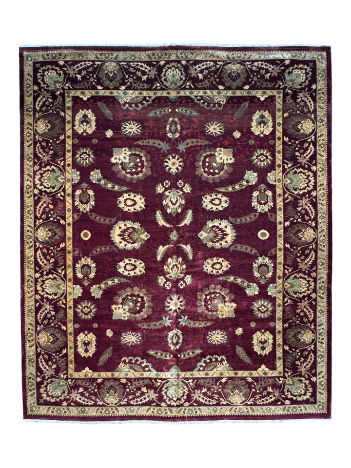 Burgundy &amp; Sage Floral Agra Style Rug – 12’3” x 14’10”