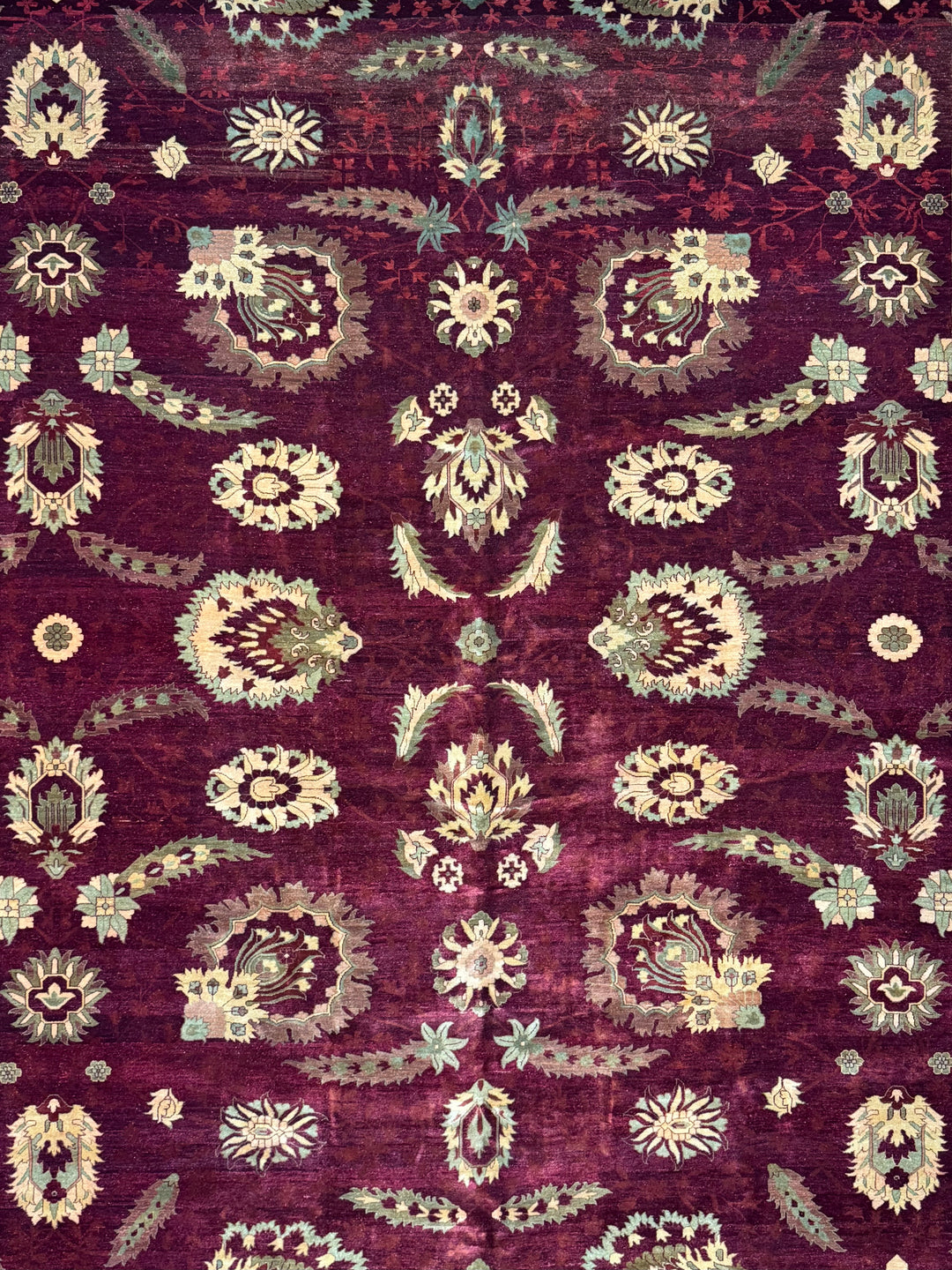 Burgundy &amp; Sage Floral Agra Style Rug – 12’3” x 14’10”