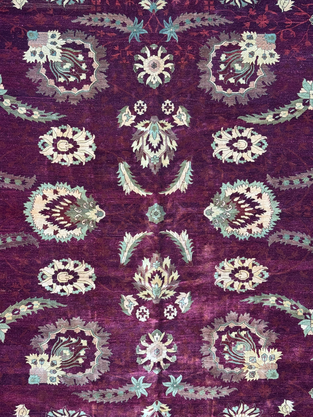 Burgundy &amp; Sage Floral Agra Style Rug – 12’3” x 14’10”