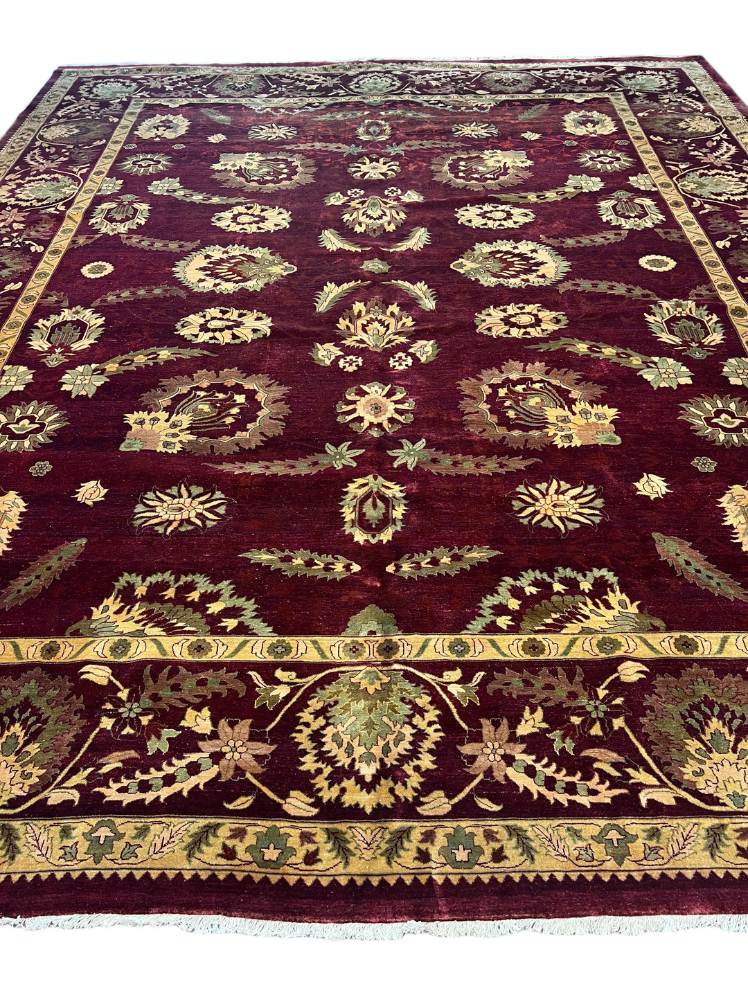 Burgundy &amp; Sage Floral Agra Style Rug – 12’3” x 14’10”