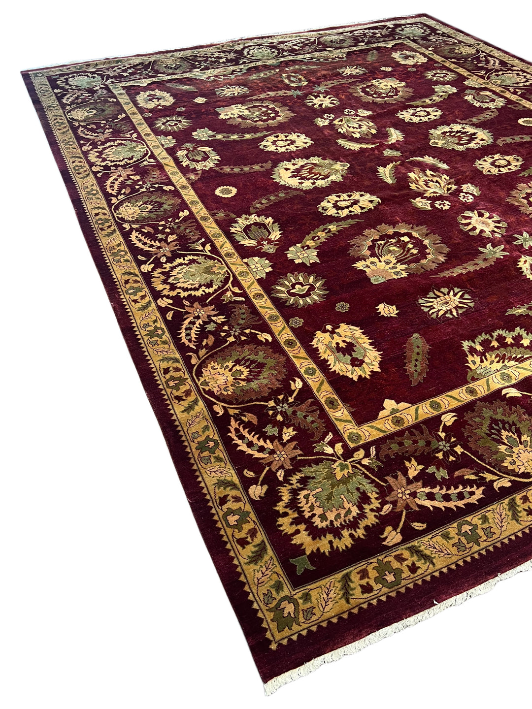 Burgundy &amp; Sage Floral Agra Style Rug – 12’3” x 14’10”