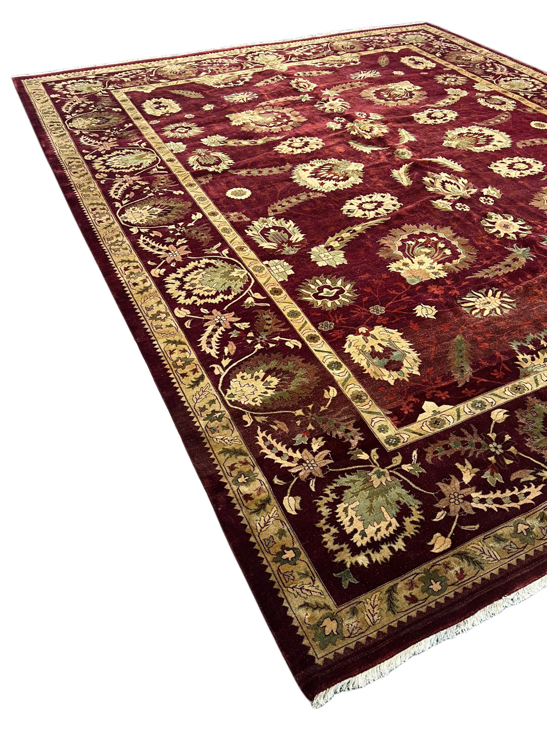 Burgundy &amp; Sage Floral Agra Style Rug – 12’3” x 14’10”